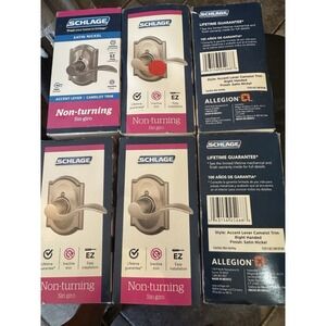 Schlage Accent Lever Satin Nickel Camelot Trim Right‎  Handed Dummy Knob